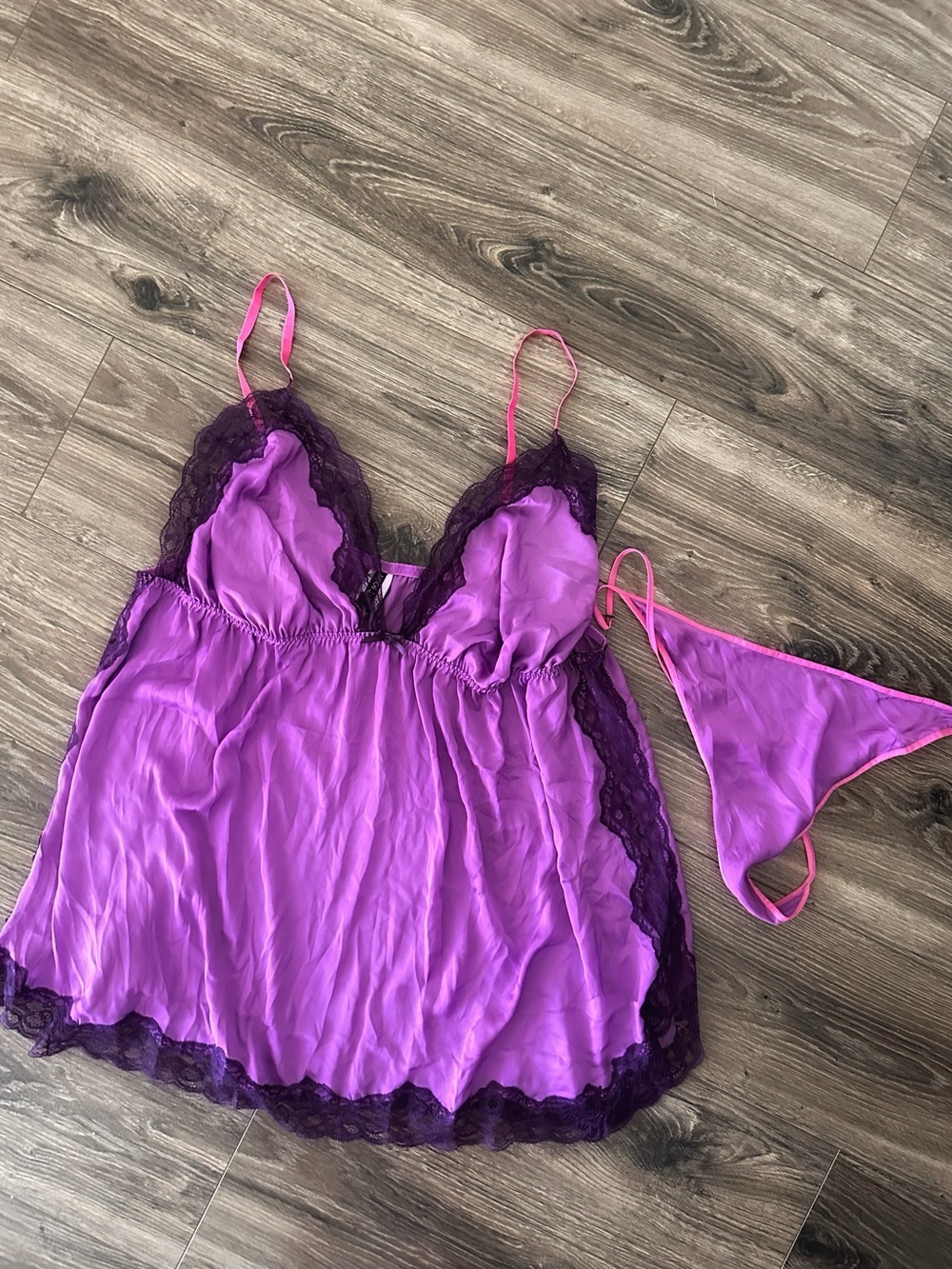 NWT Adore Me Pink and Deep Purple Lace Chemise with Matching Thong